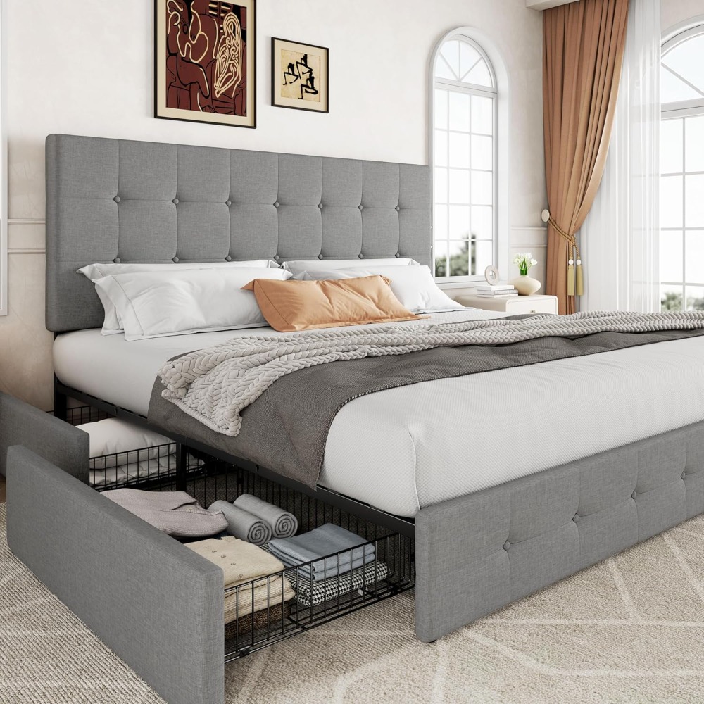 US Shipping King Size Platform - đánh giá và giá King Size Bed Frame With Storage Drawers