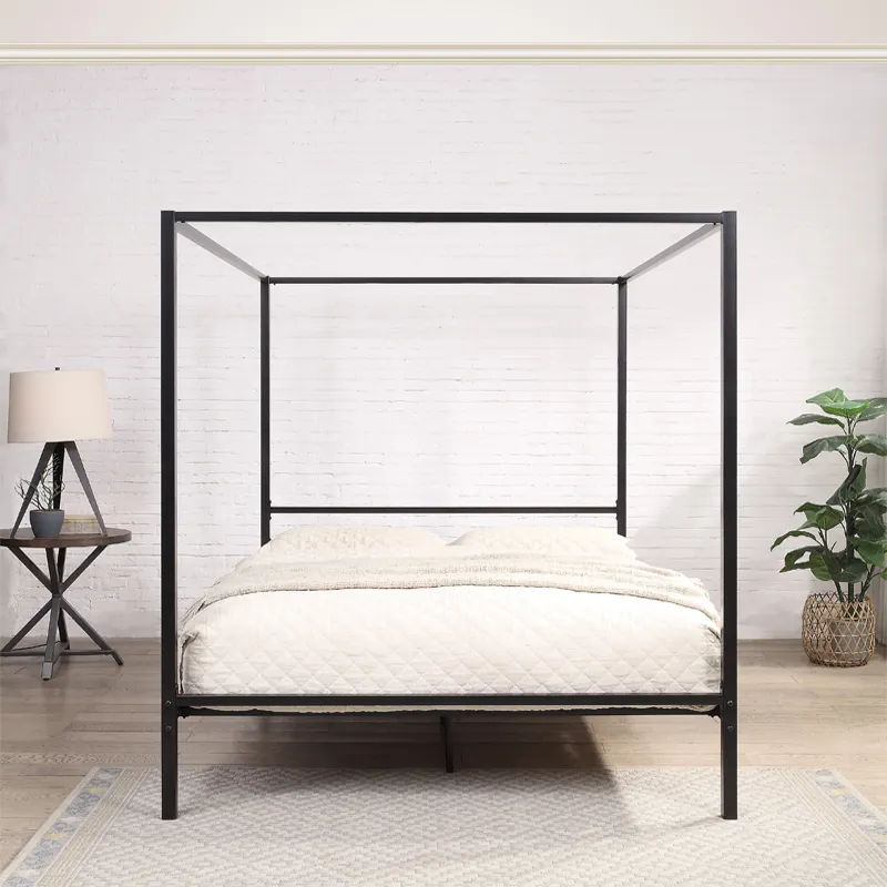 yh-Modern Design Black Four 4  - đánh giá và giá Canopy Bed Frame Metal Queen