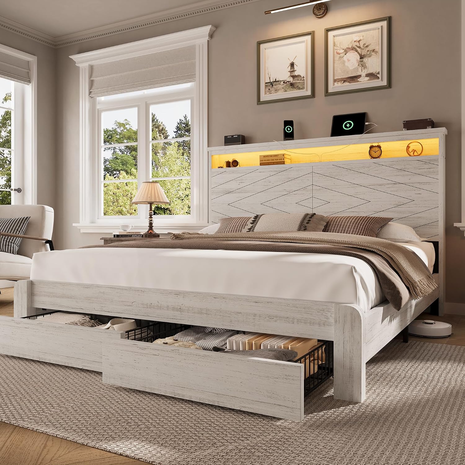 King Size Wooden Platform Bed  - đánh giá và giá King Size Bed Frame With Storage Drawers