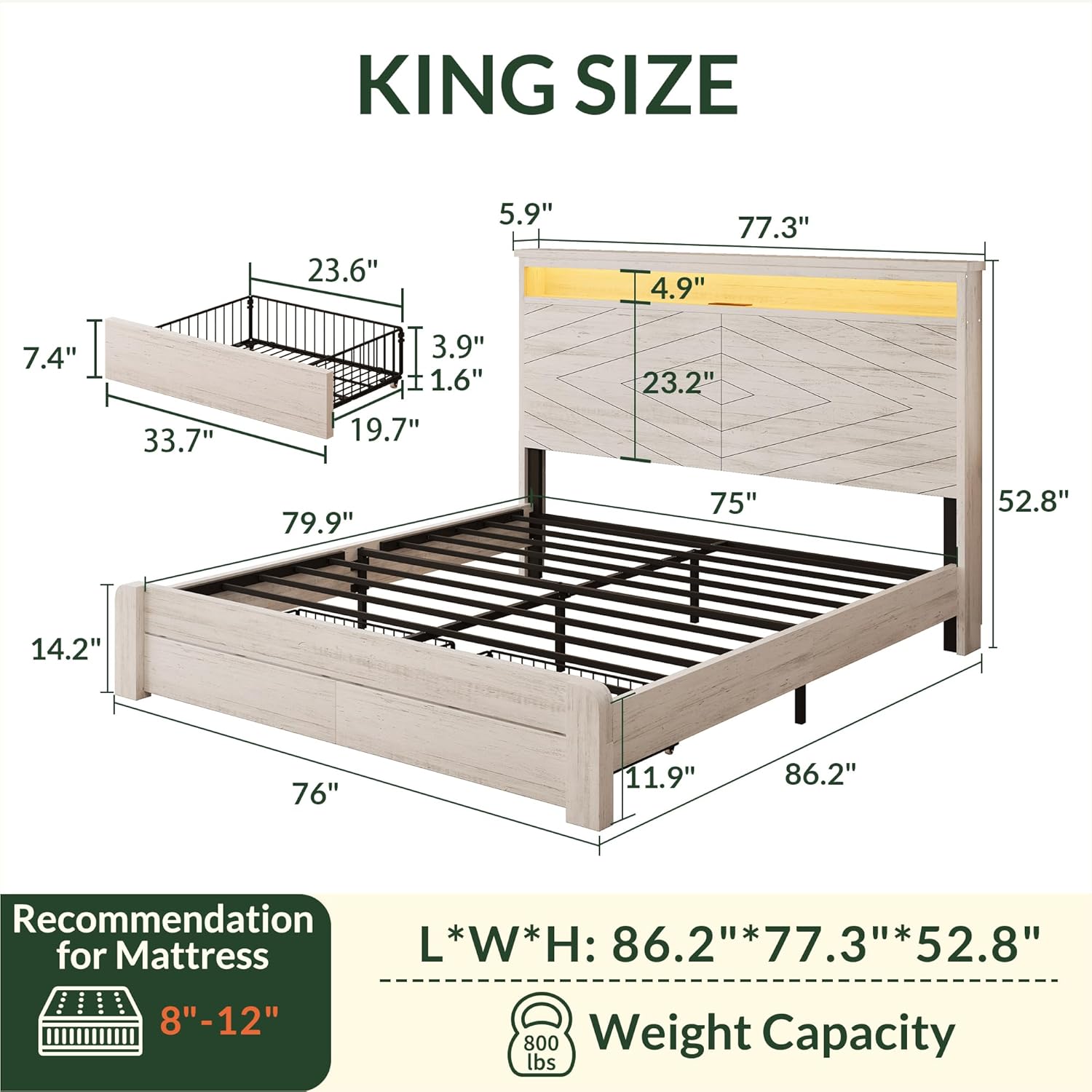 King Size Wooden Platform Bed  - đánh giá và giá King Size Bed Frame With Storage Drawers