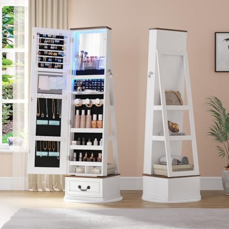 360°Swivel Jewelry Armoire Cab - đánh giá và giá Full Length Mirror Jewelry Armoire