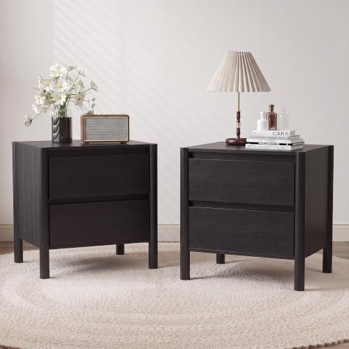 Mid Century Modern Black Night - đánh giá và giá Solid Wood Nightstand 2 Drawers