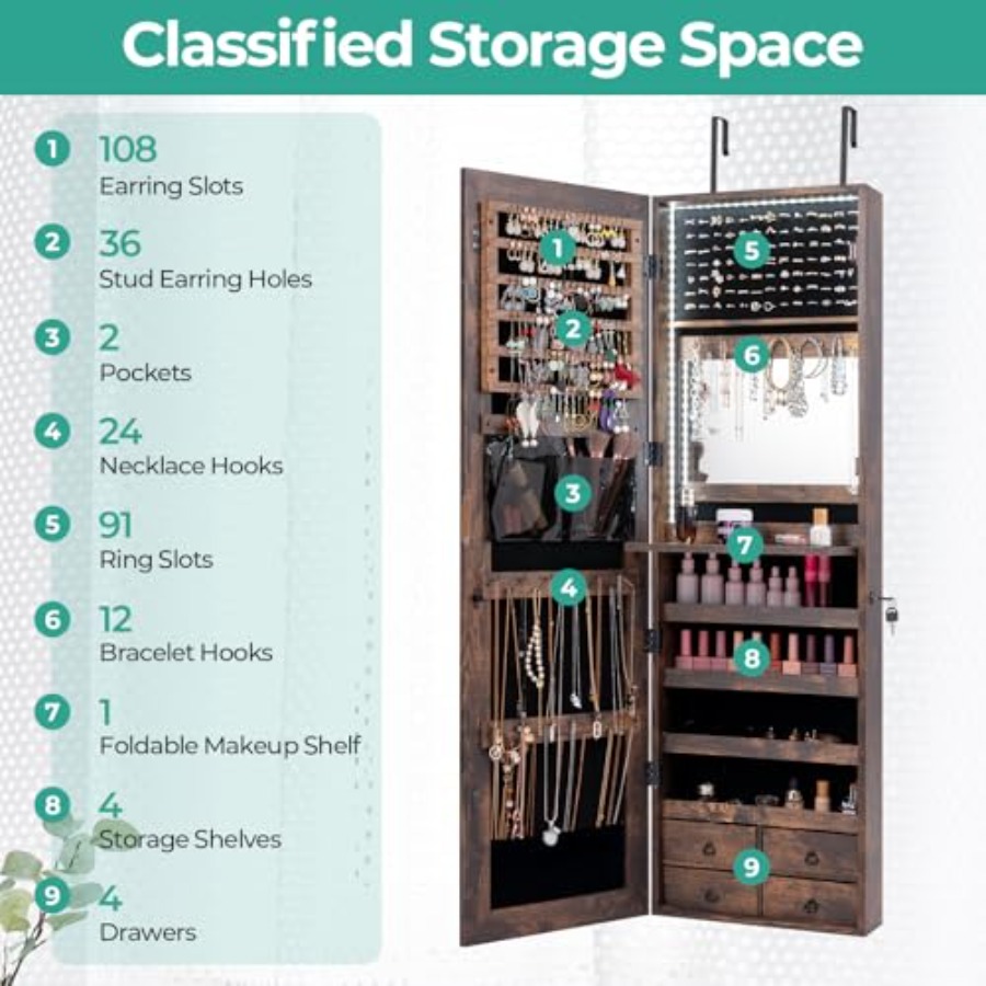 47 LED Jewelry Armoire for bed - đánh giá và giá Full Length Mirror Jewelry Armoire