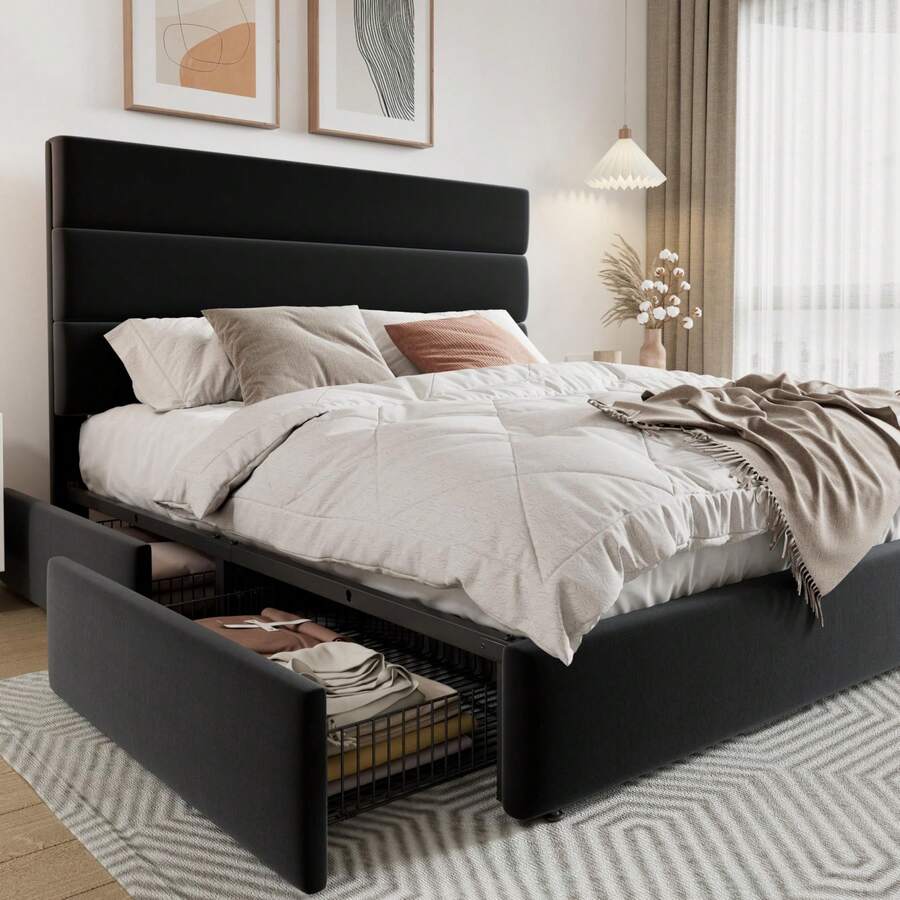 Full/Queen/King Size Platform  - đánh giá và giá King Size Bed Frame With Storage Drawers