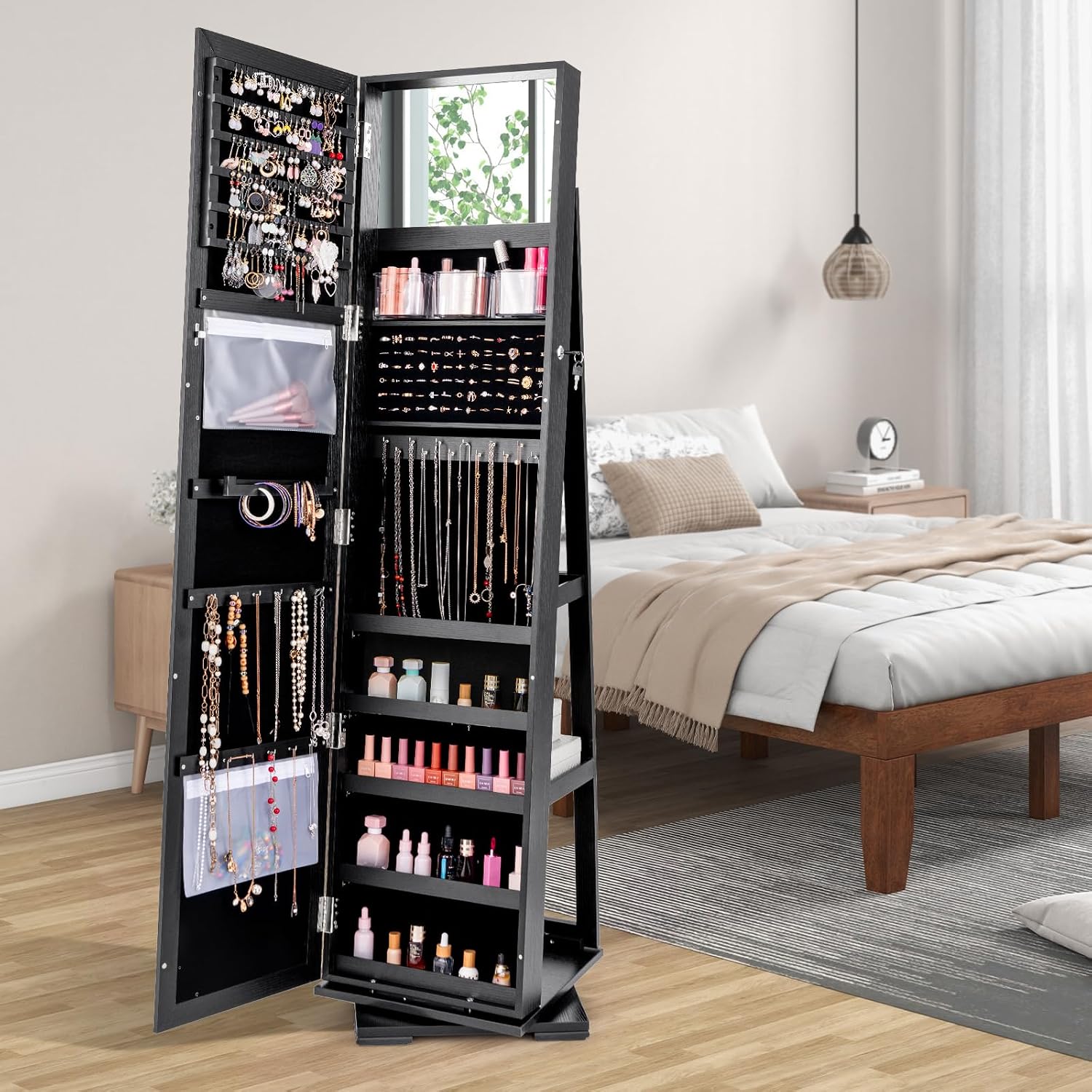 Black Standing Lockable 360 Sw - đánh giá và giá Full Length Mirror Jewelry Armoire