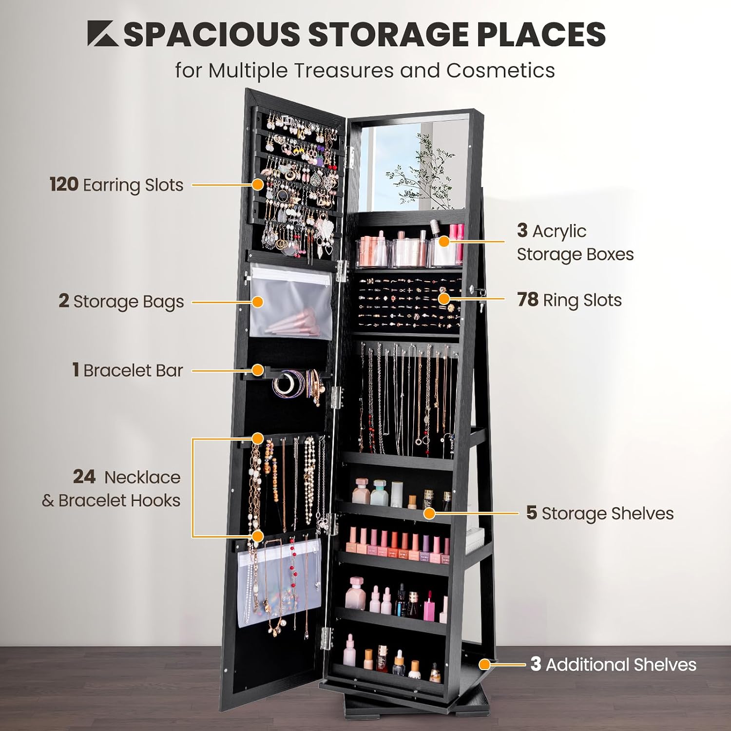 Black Standing Lockable 360 Sw - đánh giá và giá Full Length Mirror Jewelry Armoire