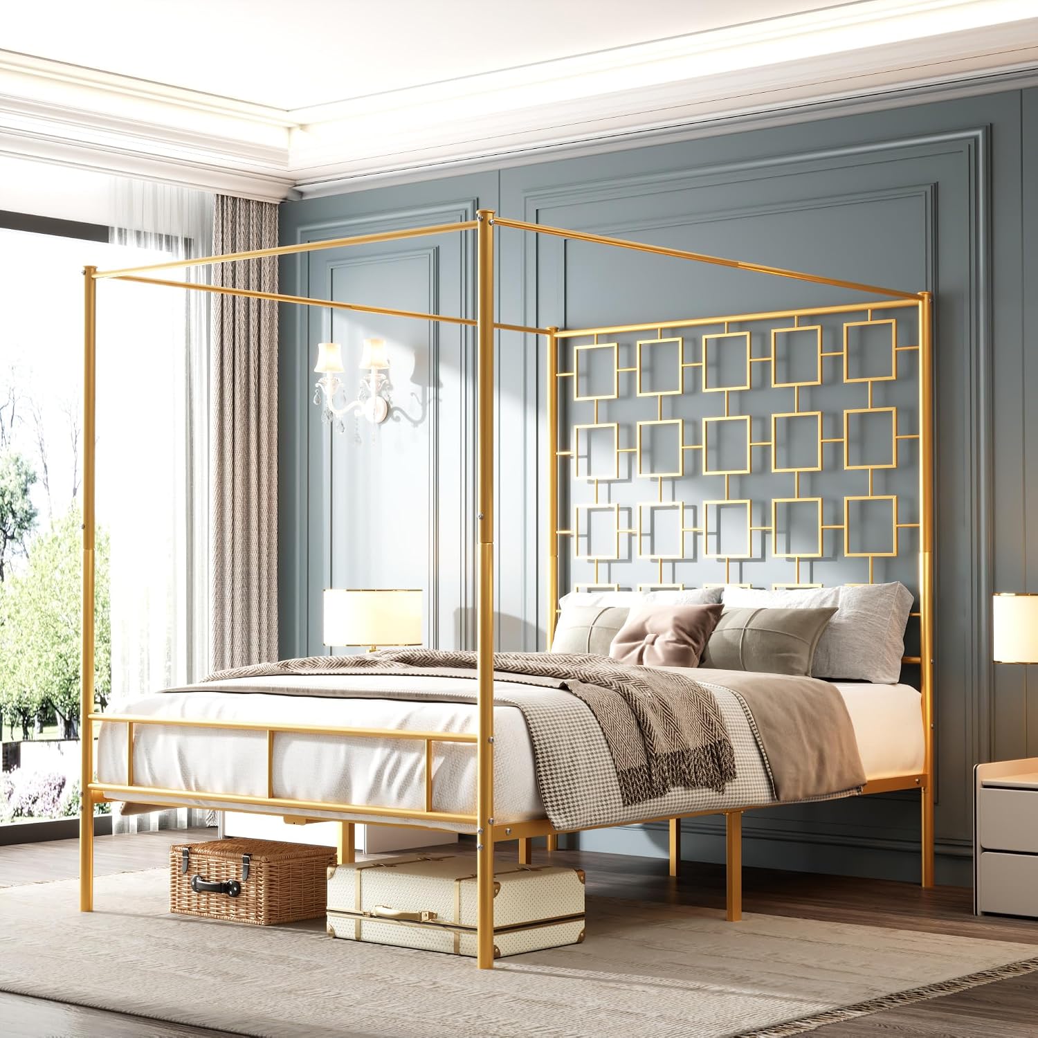 Queen Canopy Bed Frame Metal F - đánh giá và giá Canopy Bed Frame Metal Queen