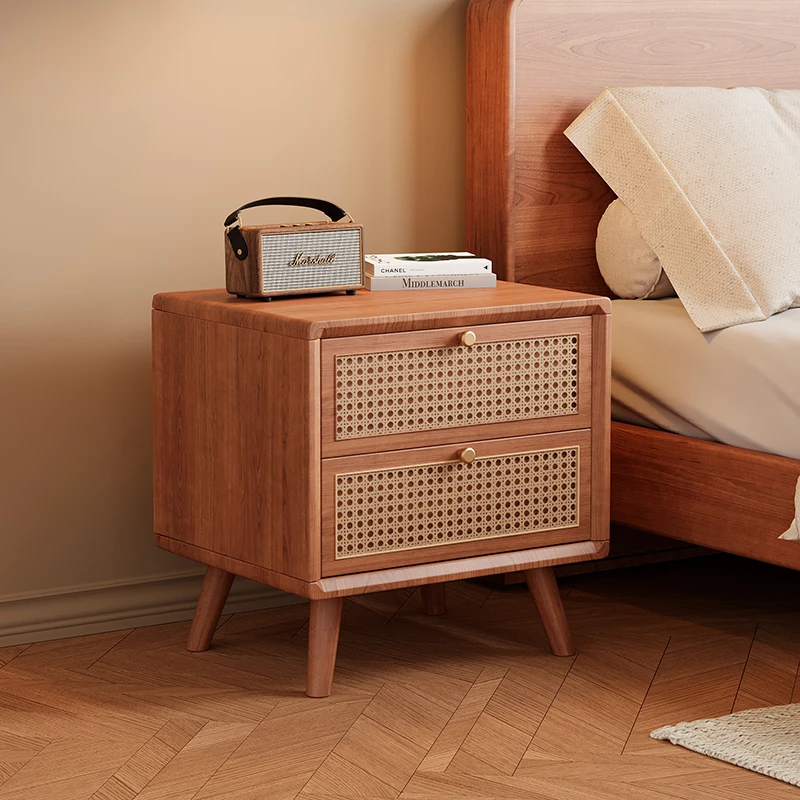 Solid Wood Nightstand with Wov - đánh giá và giá Solid Wood Nightstand 2 Drawers